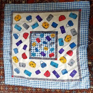 Vintage Adrianna Papell colorful blue and white purse print hand rolled